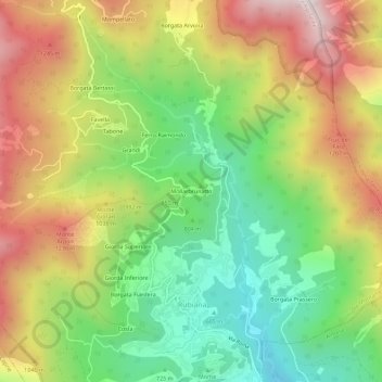 Mapa topográfico Mollarbrunatto, altitude, relevo