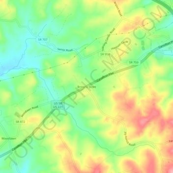Mapa topográfico Browns Store, altitude, relevo