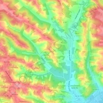 Mapa topográfico Viarose, altitude, relevo