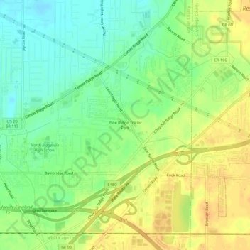 Mapa topográfico Pine Ridge Trailer Park, altitude, relevo