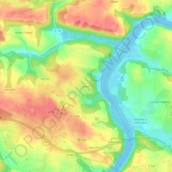 Mapa topográfico Kerjean, altitude, relevo