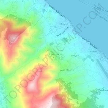 Mapa topográfico Taxiarches, altitude, relevo