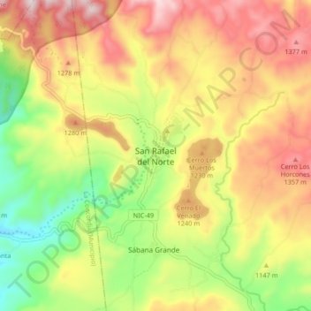 Mapa topográfico San Rafael del Norte, altitude, relevo