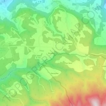 Mapa topográfico Escudelettes, altitude, relevo