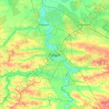 Mapa topográfico Луцк, altitude, relevo