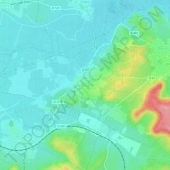 Mapa topográfico Marcorignan, altitude, relevo