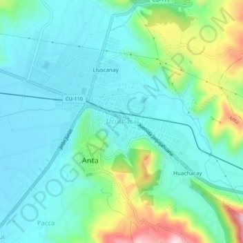 Mapa topográfico Izcuchaca, altitude, relevo