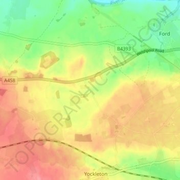 Mapa topográfico Cardeston, altitude, relevo