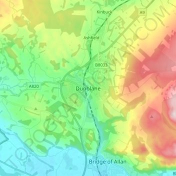 Mapa topográfico Dunblane, altitude, relevo