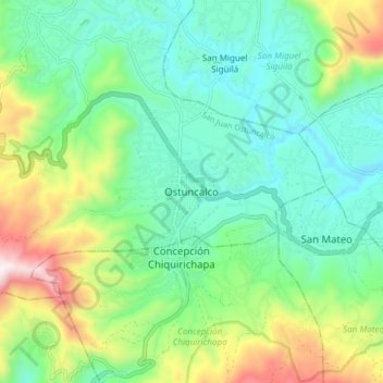 Mapa topográfico Ostuncalco, altitude, relevo