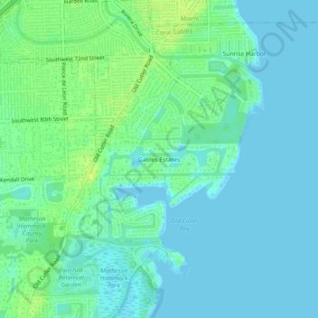 Mapa topográfico Gables Estates, altitude, relevo