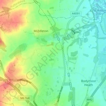 Mapa topográfico Hunts Green, altitude, relevo