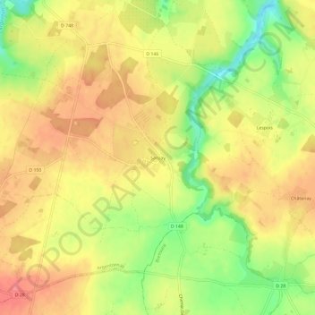 Mapa topográfico Sanzay, altitude, relevo