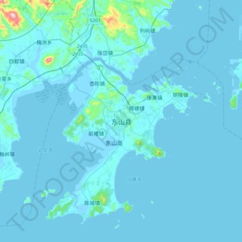 Mapa topográfico 东山县, altitude, relevo