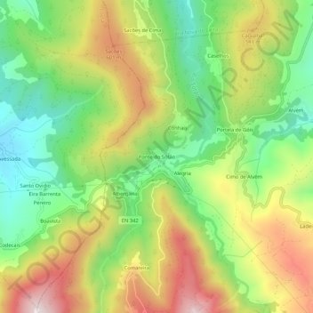 Mapa topográfico Ponte do Sótão, altitude, relevo