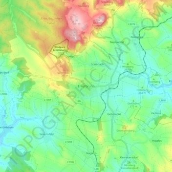 Mapa topográfico Ernstbrunn, altitude, relevo