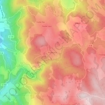 Mapa topográfico Rochesseux, altitude, relevo