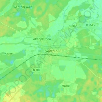 Mapa topográfico Genthin, altitude, relevo