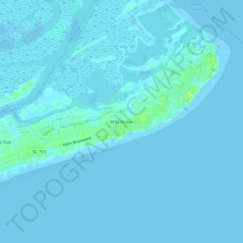 Mapa topográfico Wild Dunes, altitude, relevo