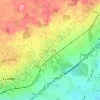 Mapa topográfico Hjortshøj, altitude, relevo