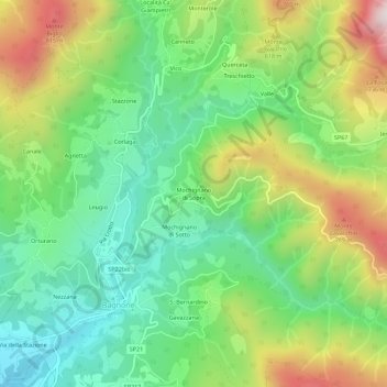 Mapa topográfico Mochignano di Sopra, altitude, relevo