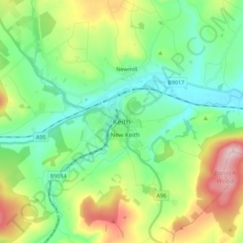 Mapa topográfico Keith, altitude, relevo