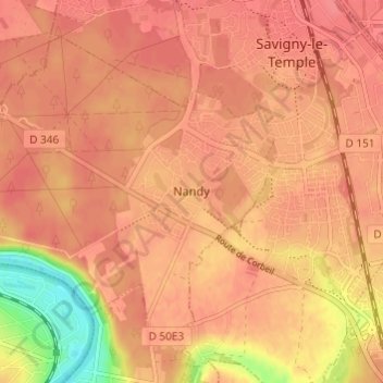 Mapa topográfico Nandy, altitude, relevo