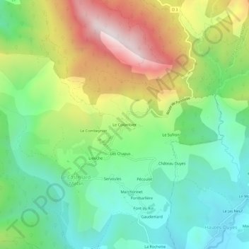 Mapa topográfico Le Colombier, altitude, relevo