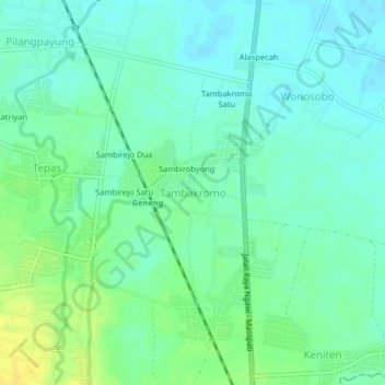 Mapa topográfico Tambakromo, altitude, relevo
