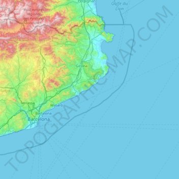 Mapa topográfico Costa Brava, altitude, relevo