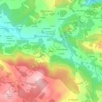 Mapa topográfico Boimir, altitude, relevo