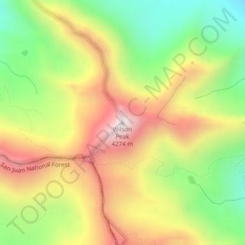 Mapa topográfico Wilson Peak, altitude, relevo