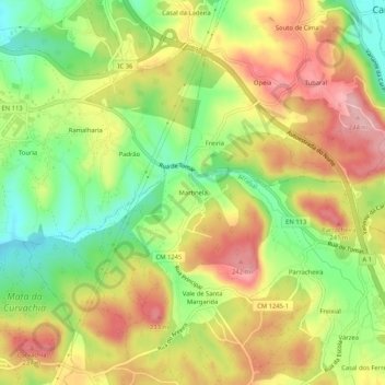 Mapa topográfico Martinela, altitude, relevo