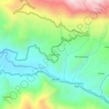 Mapa topográfico Llanduma, altitude, relevo