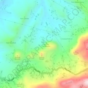 Mapa topográfico Gua Pawon, altitude, relevo