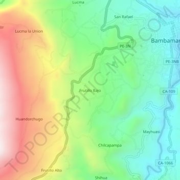 Mapa topográfico Frutillo Bajo, altitude, relevo