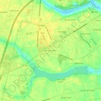 Mapa topográfico Benson Acres, altitude, relevo