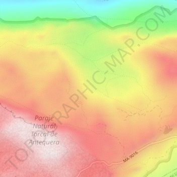 Mapa topográfico Torcal de Antequera, altitude, relevo