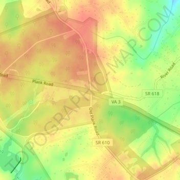 Mapa topográfico Chancellorsville, altitude, relevo