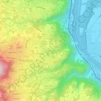 Mapa topográfico Fontachard, altitude, relevo