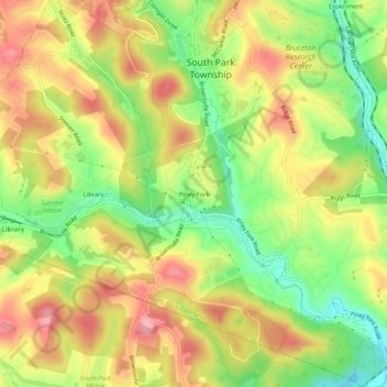 Mapa topográfico Piney Fork, altitude, relevo