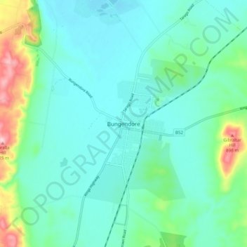 Mapa topográfico Bungendore, altitude, relevo