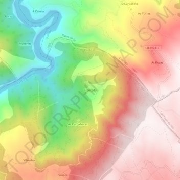 Mapa topográfico Tronceda, altitude, relevo
