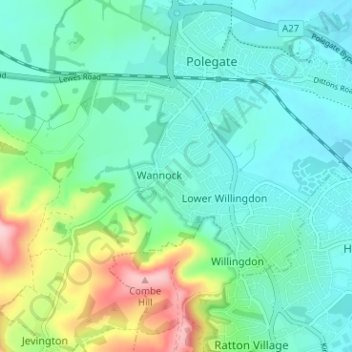 Mapa topográfico Wannock, altitude, relevo