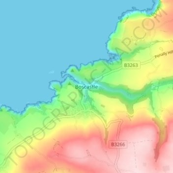 Mapa topográfico Boscastle, altitude, relevo
