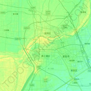 Mapa topográfico 淮安市, altitude, relevo