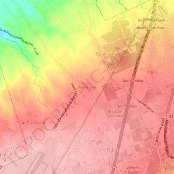 Mapa topográfico Tanguay, altitude, relevo