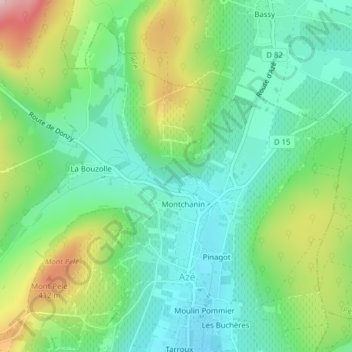 Mapa topográfico Balme de Rochebin, altitude, relevo