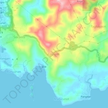 Mapa topográfico Lagundi, altitude, relevo