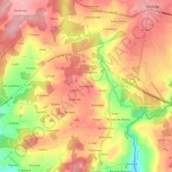 Mapa topográfico San Cosme, altitude, relevo